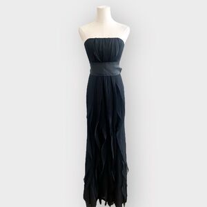 VERA WANG White - Black Chiffon Ruffle Strapless Bridesmaid Dress (Sz 0)